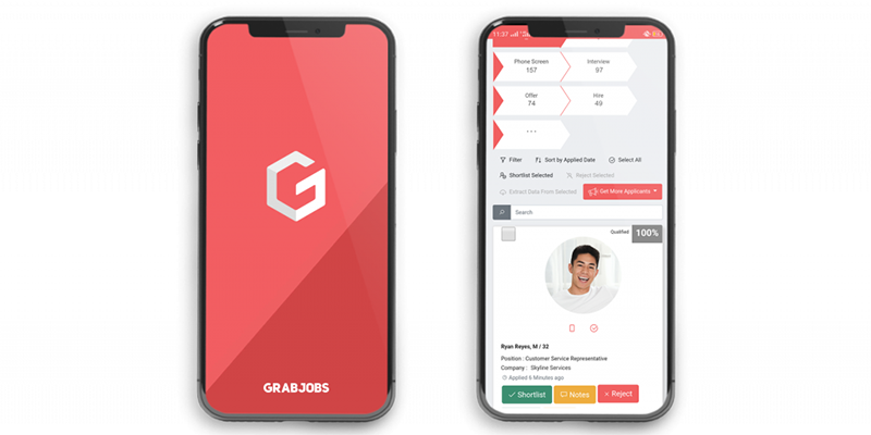 Candidats à l'examen de l'application de la version mobile de GrabJobs