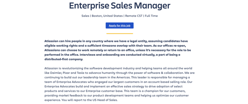 Anuncio de empleo de Atlassian: imagen destacada para: los 6 mejores ejemplos de anuncios de empleo para atraer solicitantes