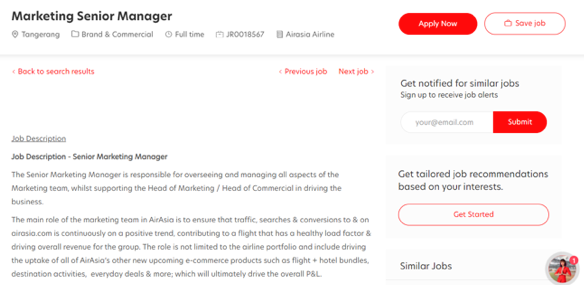 8. AirAsia Indonesia – Manajer Pemasaran Senior