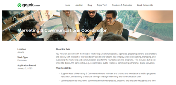 Gojek – Coordinatore marketing e comunicazione