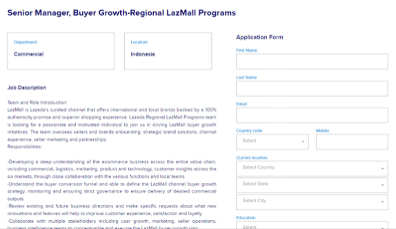 5. Lazada Indonésia – Crescimento do Comprador - Gerente Sênior Regional da LazMall